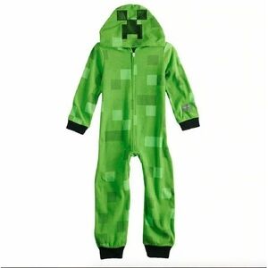 Minecraft Kids Fleece Creeper Hooded Union Suit Zip-Up Footless Pajama (6)